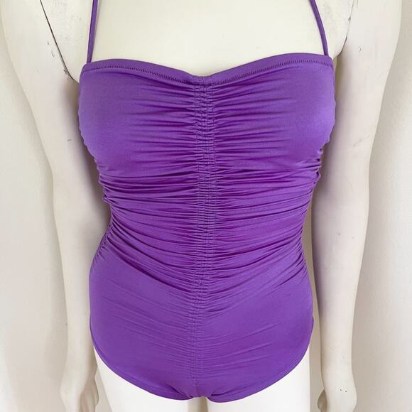 VTG 50s DE WEESE DESIGN Halter Tie Ruched One Piece Swimsuit in Purple SZ 6 - Picture 7 of 12